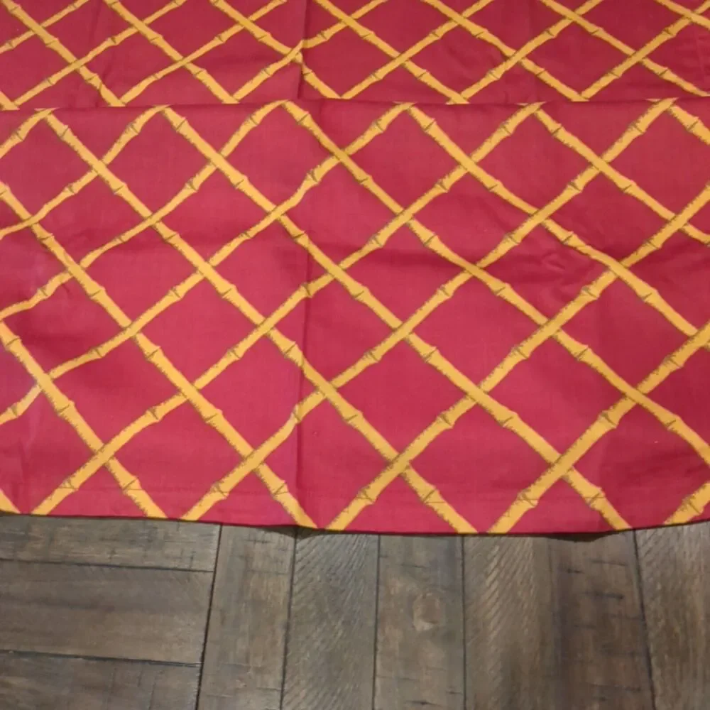 Vtg MCM Tablecloth Cotton 71” Round Cohama Pomp Ano Fabric Homemade Bamboo Rust